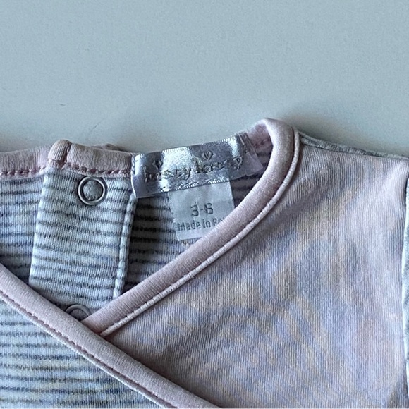 Kissy Kissy Dress 2 3 Months Pink Gray Stripes Cotton Cross Over Front EUC Girls - Picture 6 of 11